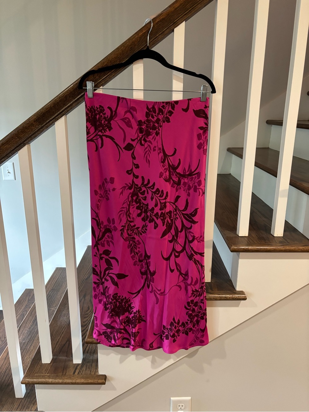 Anthropologie Tilda Midi Slip Skirt Bias Cut Magenta Floral Print